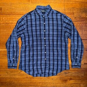 Polo Ralph Lauren Plaid Button Down Shirt Men's XL Blue Black Long Sleeve Casual